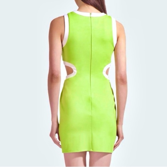 NWT STAUD Mini Dolce Dress Lime/White - Picture 2 of 8